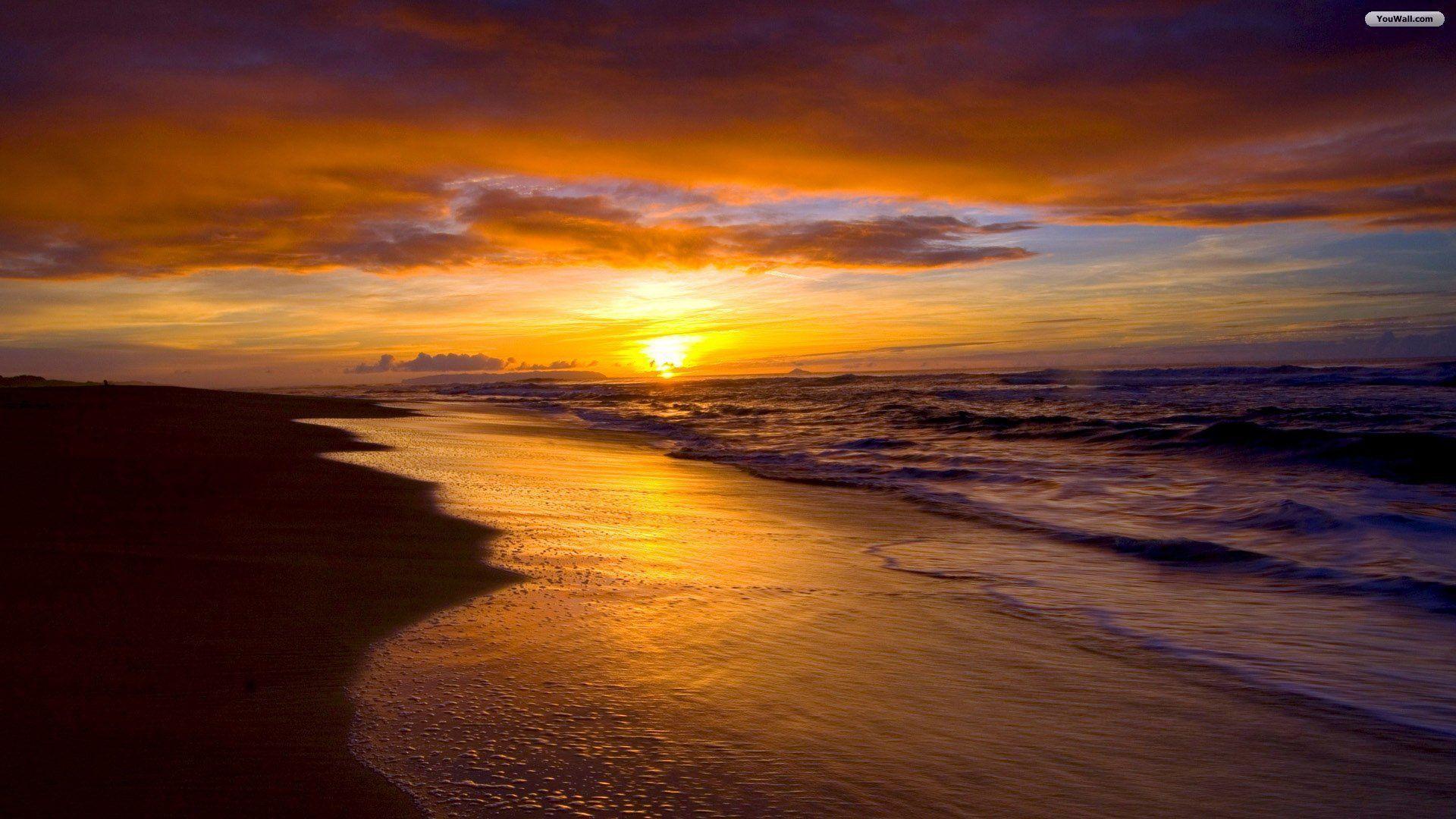 fond d écran plage coucher de soleil