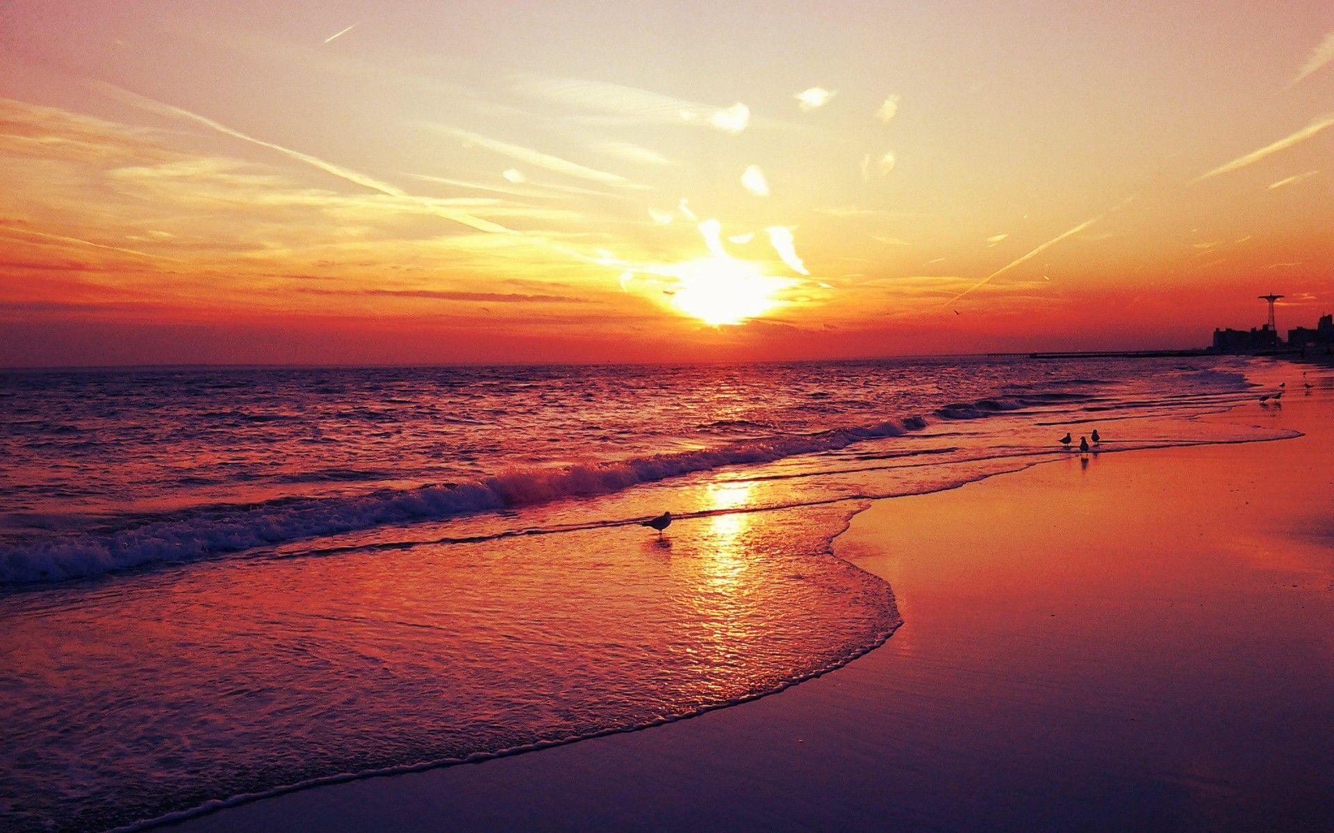 fond d écran coucher de soleil sur la plage