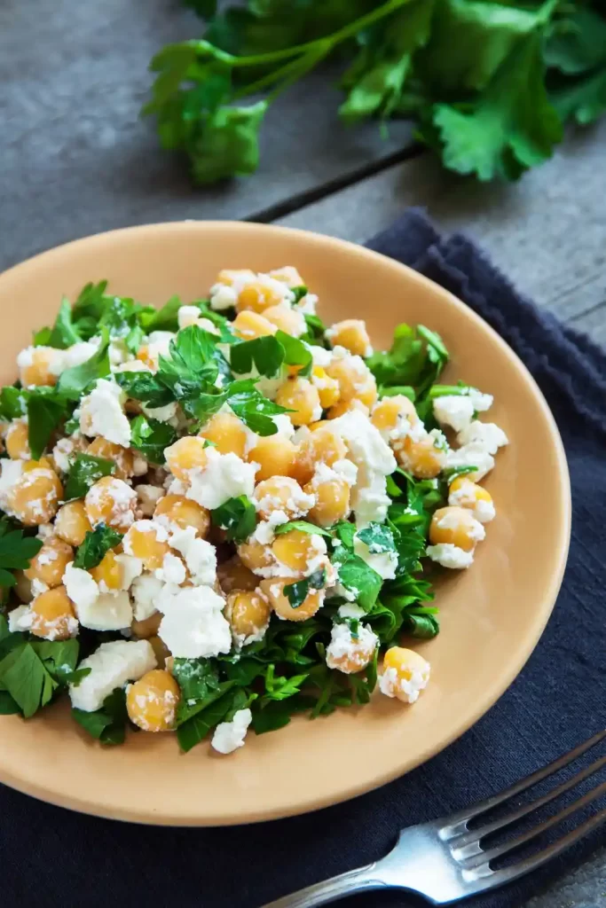 Fresh Chickpea Cucumber Feta Salad